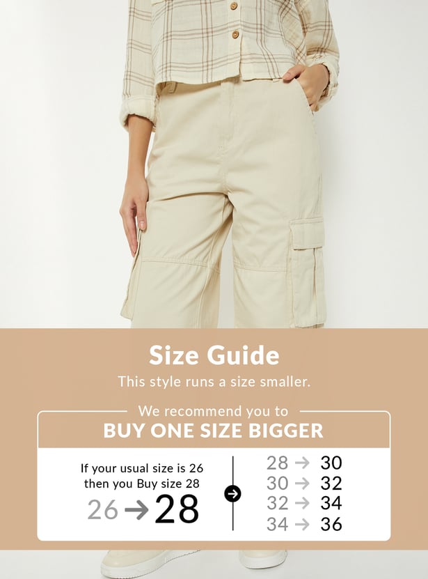 Women Solid Wide Leg Cargo Trousers