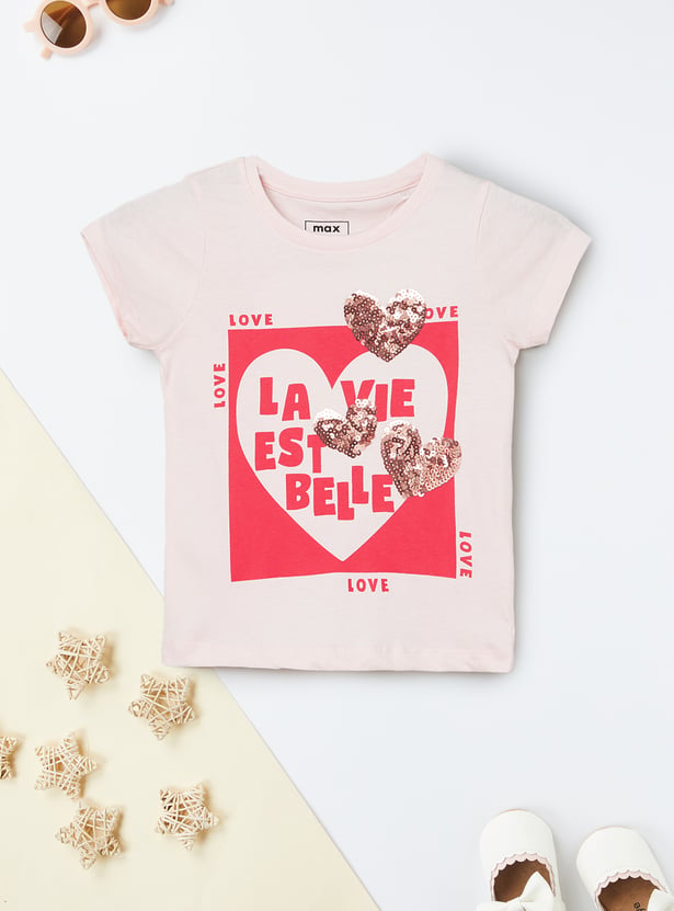 Girls Heart Sequin T-shirt