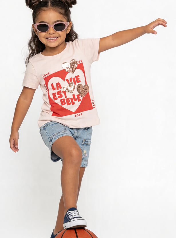 Girls Heart Sequin T-shirt