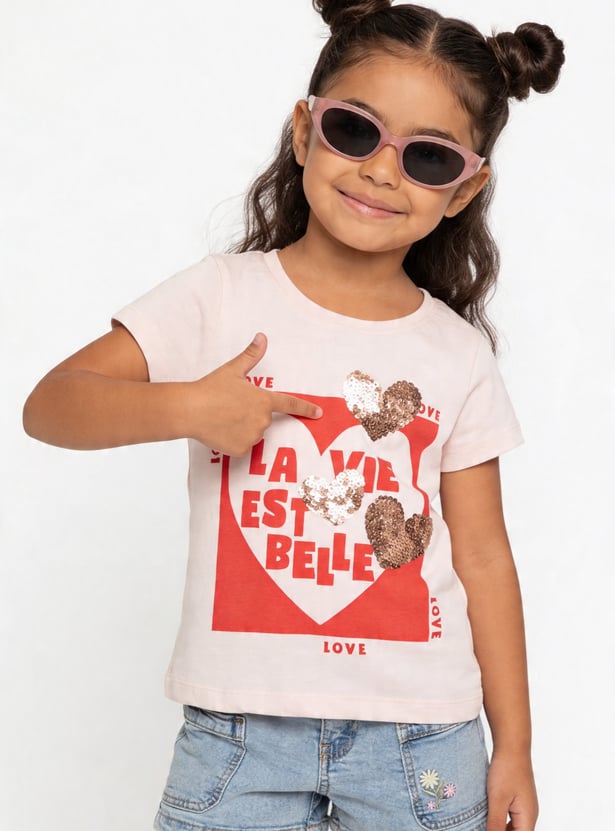 Girls Heart Sequin T-shirt
