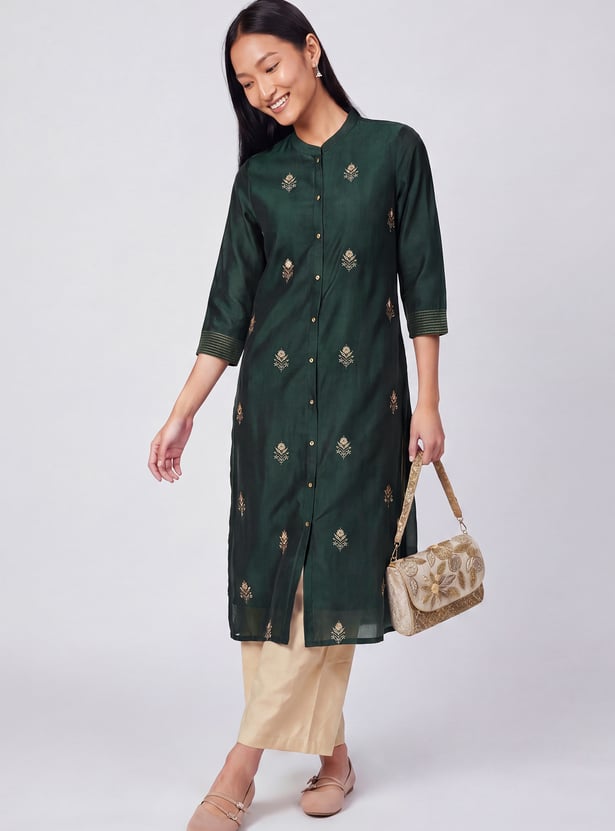 Women Embroidered Straight Kurta