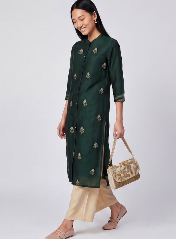 Women Embroidered Straight Kurta