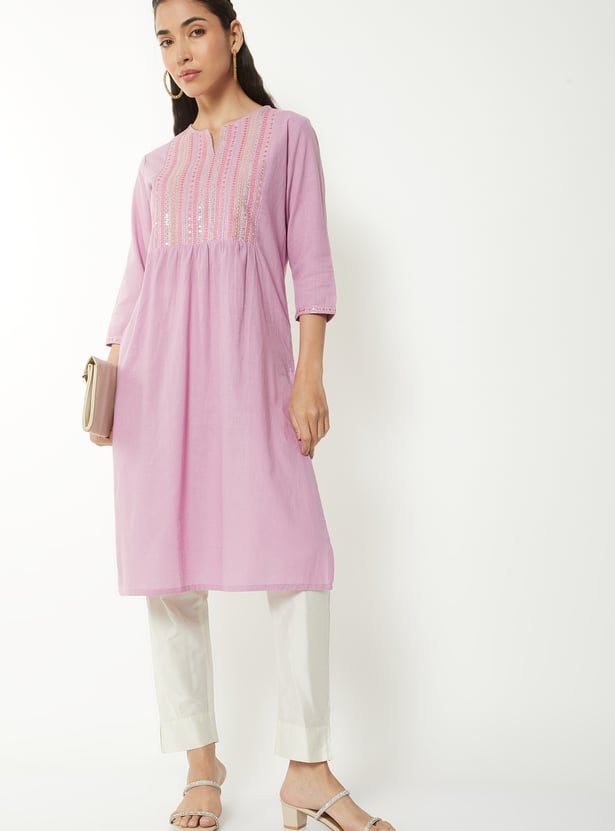 Women Embroidered Straight Kurta