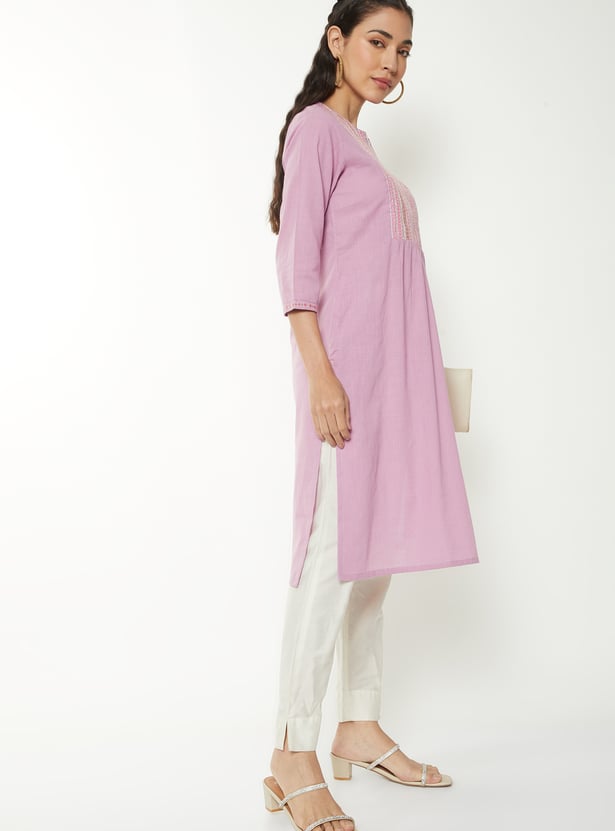 Women Embroidered Straight Kurta