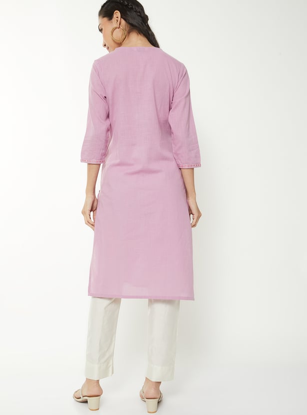 Women Embroidered Straight Kurta