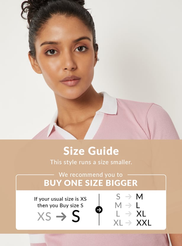 Women Ribbed Johnny Collar T-shirt