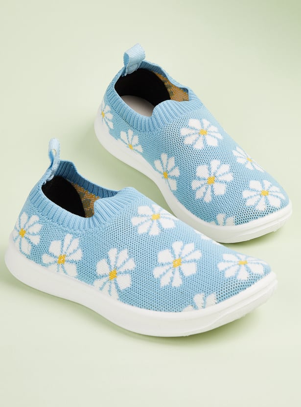 Girls Floral Print Slip-On Sports Shoes
