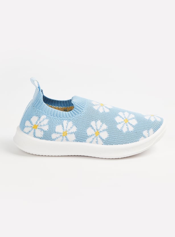 Girls Floral Print Slip-On Sports Shoes