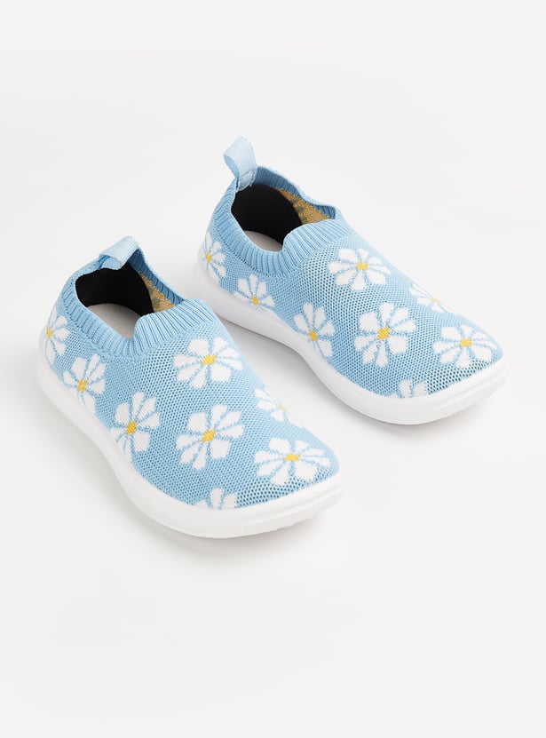 Girls Floral Print Slip-On Sports Shoes