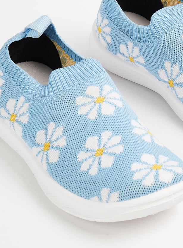 Girls Floral Print Slip-On Sports Shoes