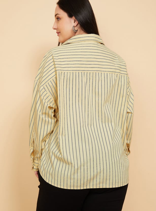 Women Mickey Mouse Embroidered Striped Shirt