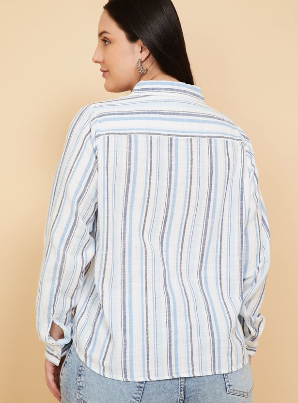 Women Mickey Mouse Embroidered Striped Shirt