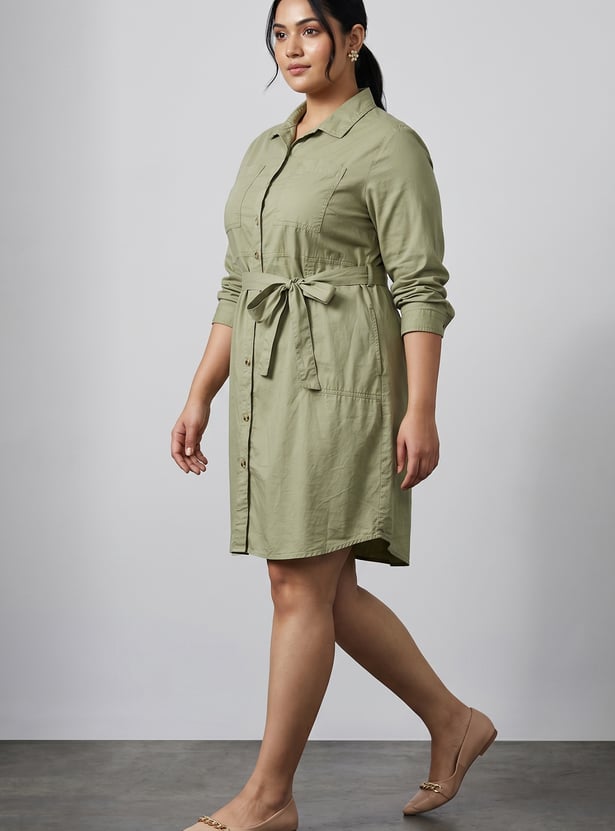 Women Solid Shirt Dress