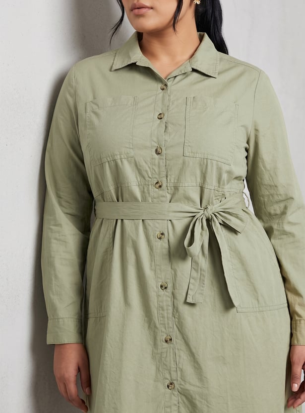 Women Solid Shirt Dress