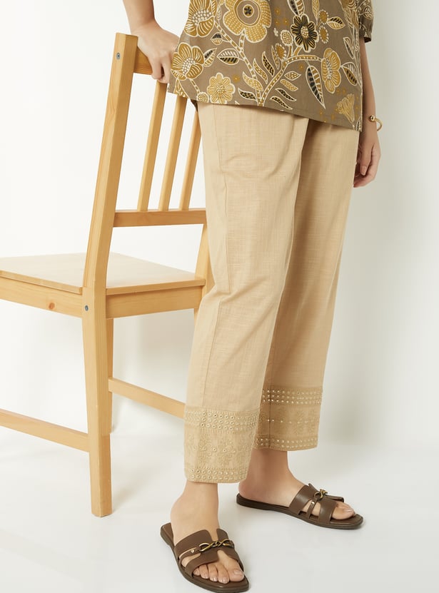 Women Mirror Work Straight Pants