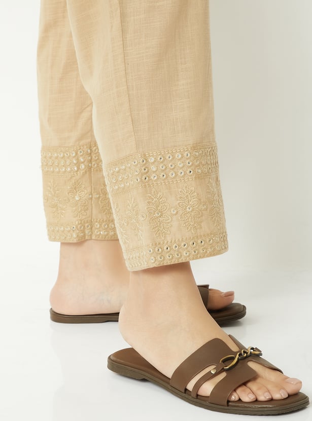 Women Mirror Work Straight Pants