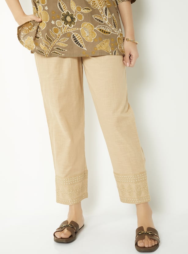 Women Mirror Work Straight Pants