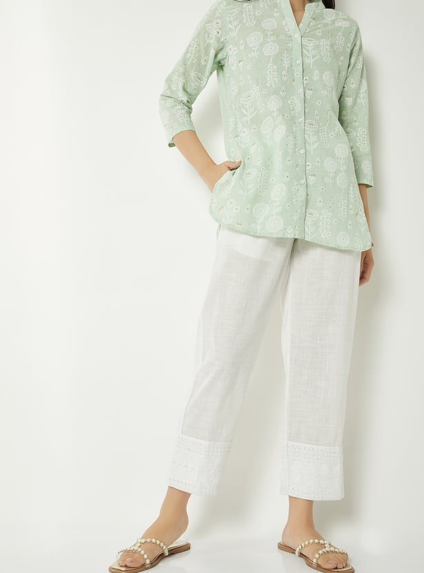Women Mirror Work Straight Pants