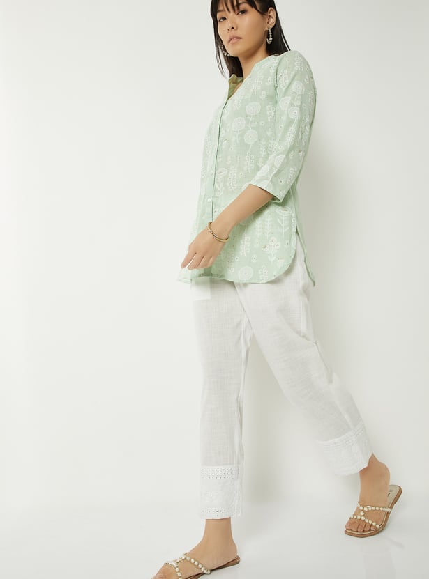 Women Mirror Work Straight Pants