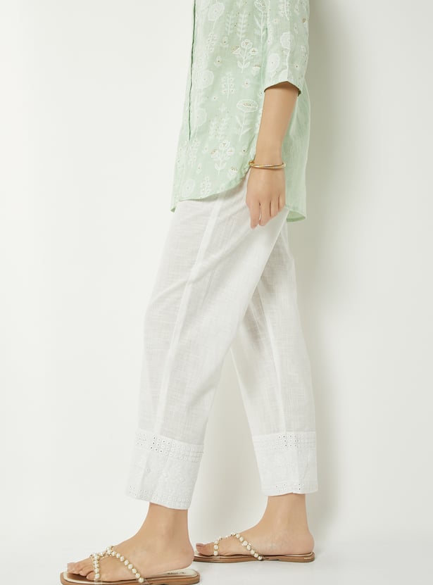 Women Mirror Work Straight Pants