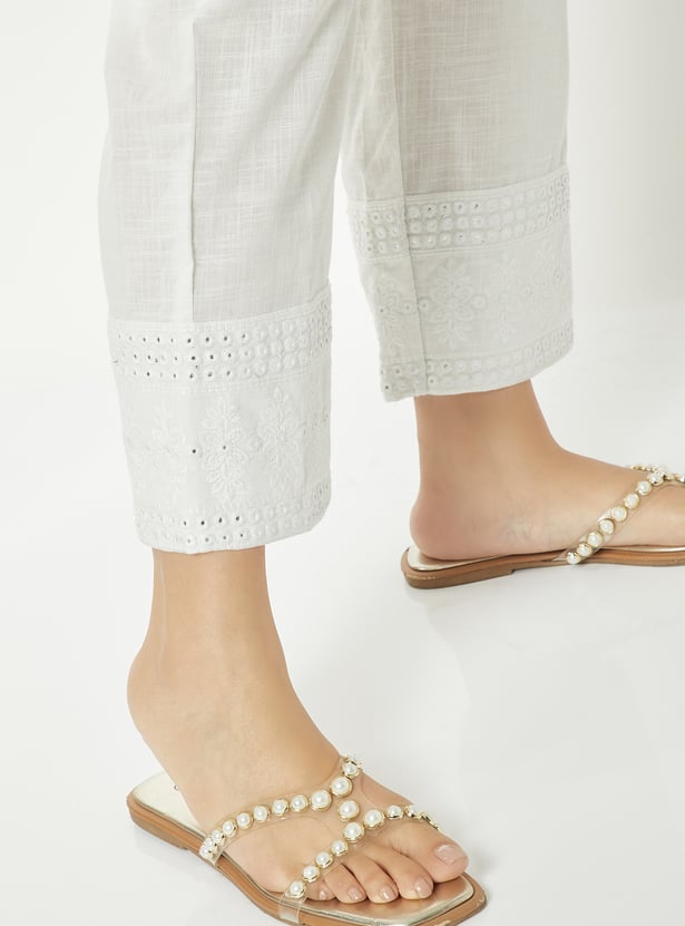 Women Mirror Work Straight Pants