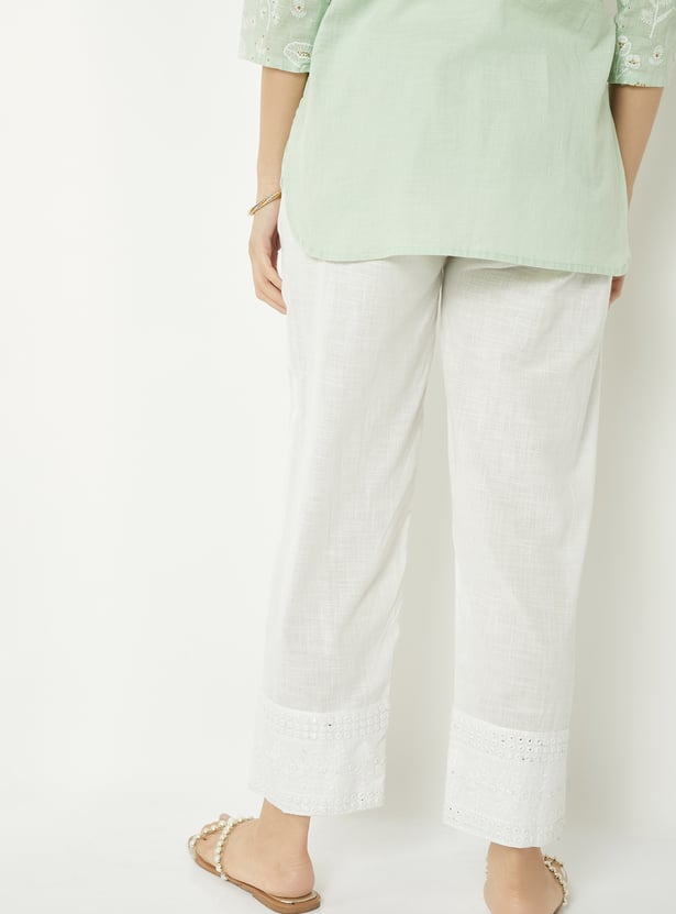 Women Mirror Work Straight Pants