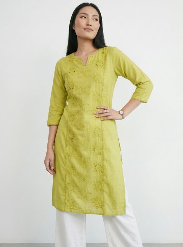 Women Embroidered Straight Kurta