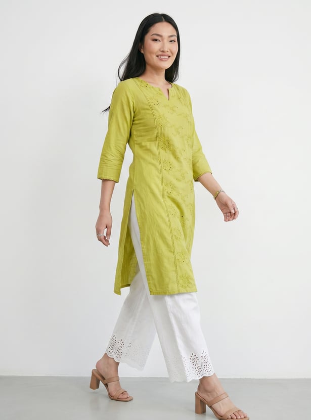 Women Embroidered Straight Kurta