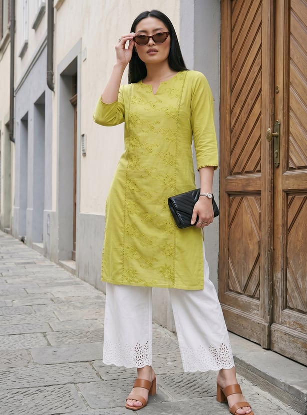 Women Embroidered Straight Kurta