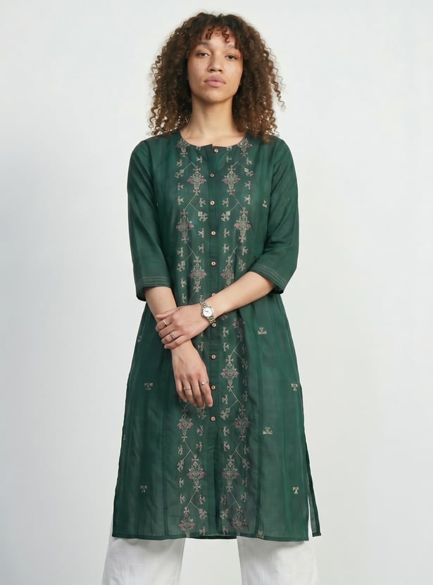 Women Embroidered Straight Kurta