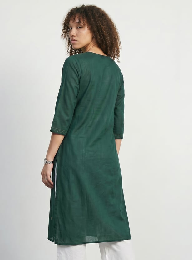 Women Embroidered Straight Kurta