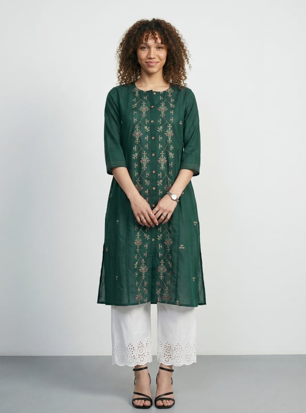 Women Embroidered Straight Kurta