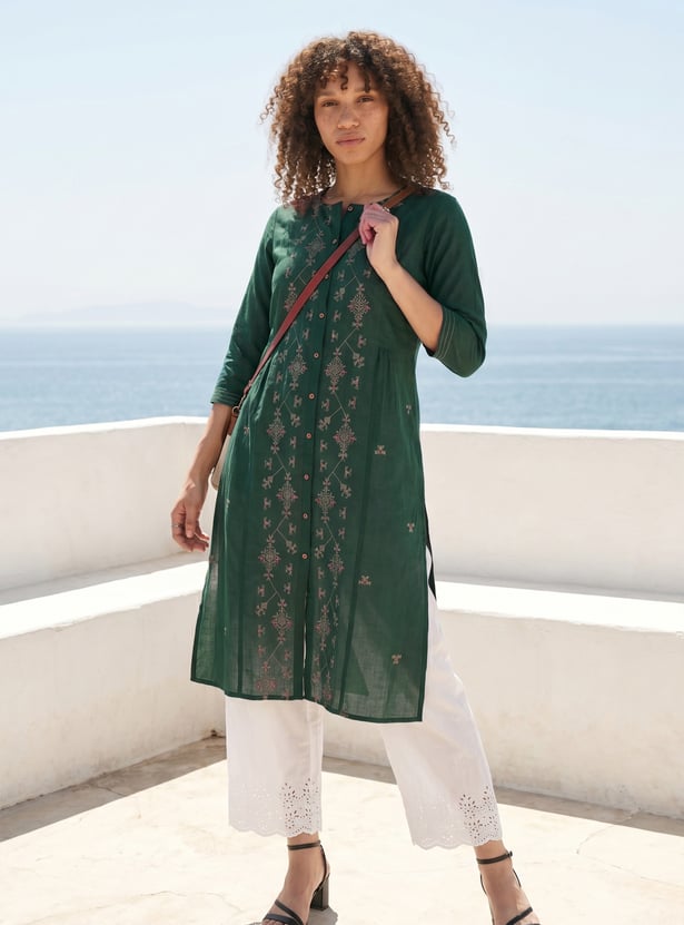 Women Embroidered Straight Kurta