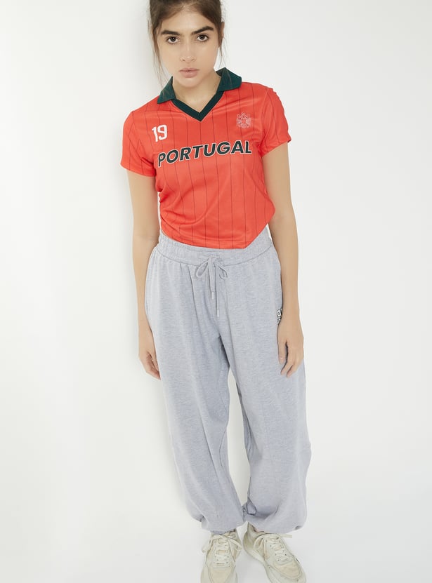 Women Striped Slim Fit Johnny Collar Sports T-shirt