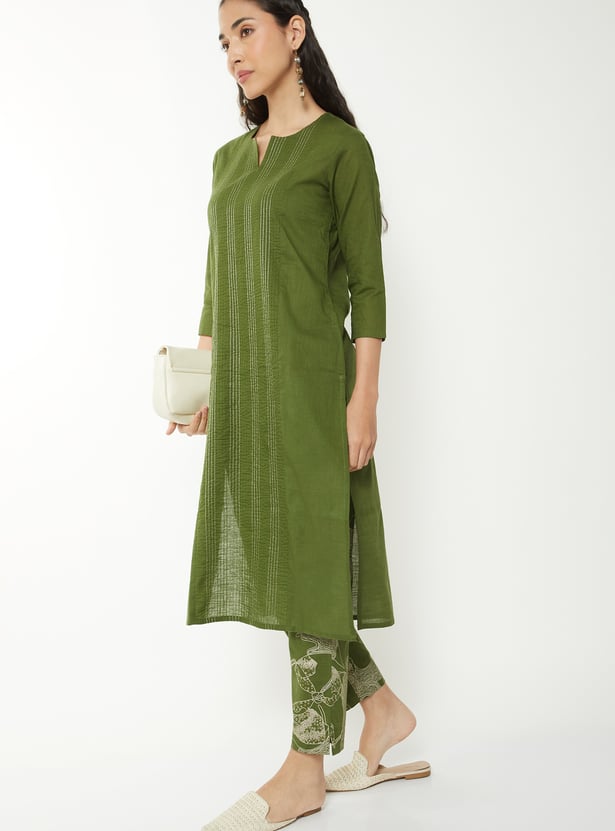Women Embroidered Straight Kurta Set