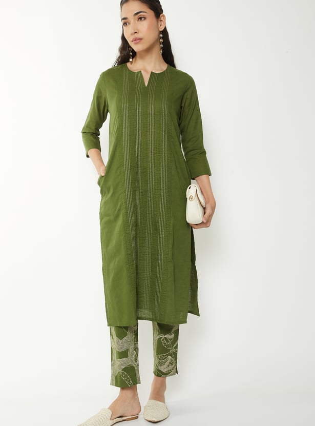 Women Embroidered Straight Kurta Set