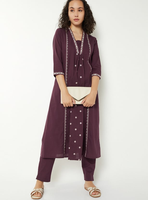Women Embroidered A-Line Kurta Set