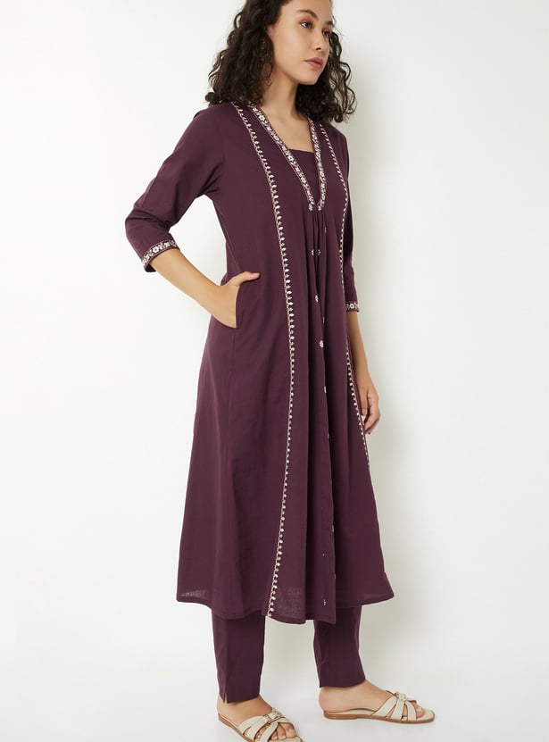 Women Embroidered A-Line Kurta Set