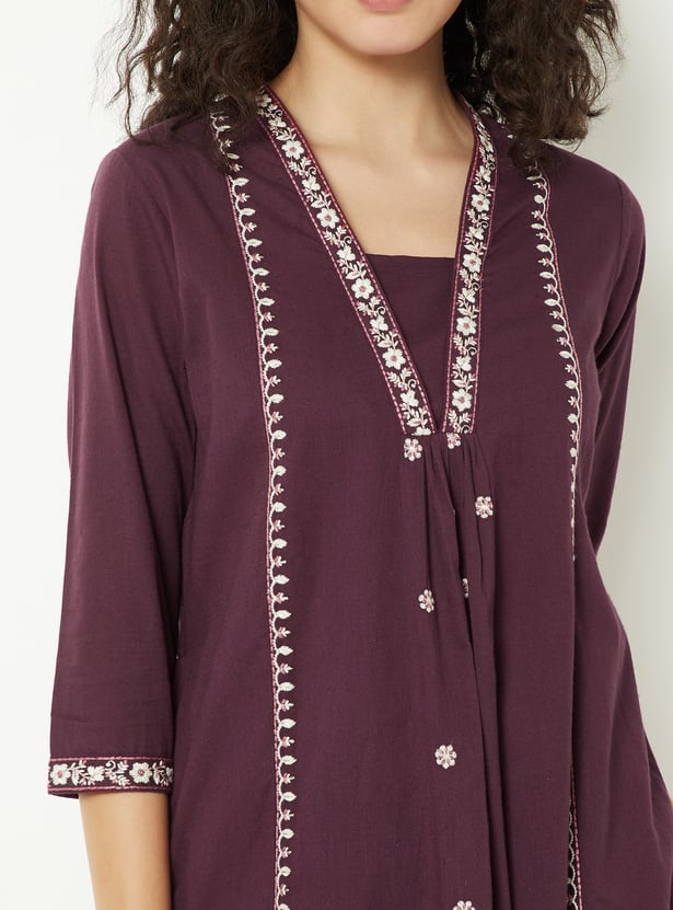 Women Embroidered A-Line Kurta Set