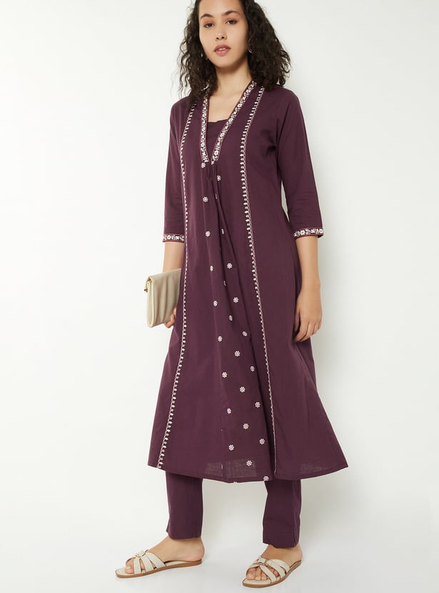Women Embroidered A-Line Kurta Set