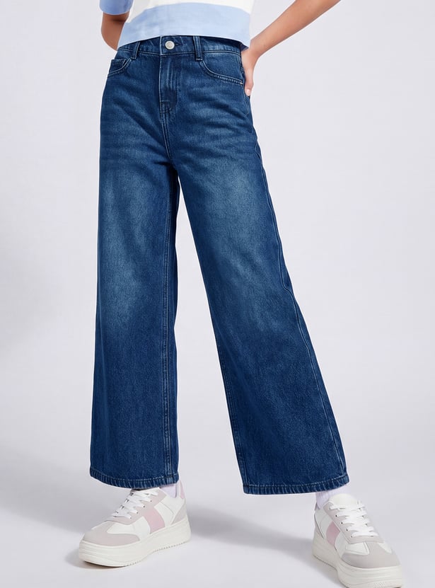 Girls Mid-Rise Wide Leg Jeans
