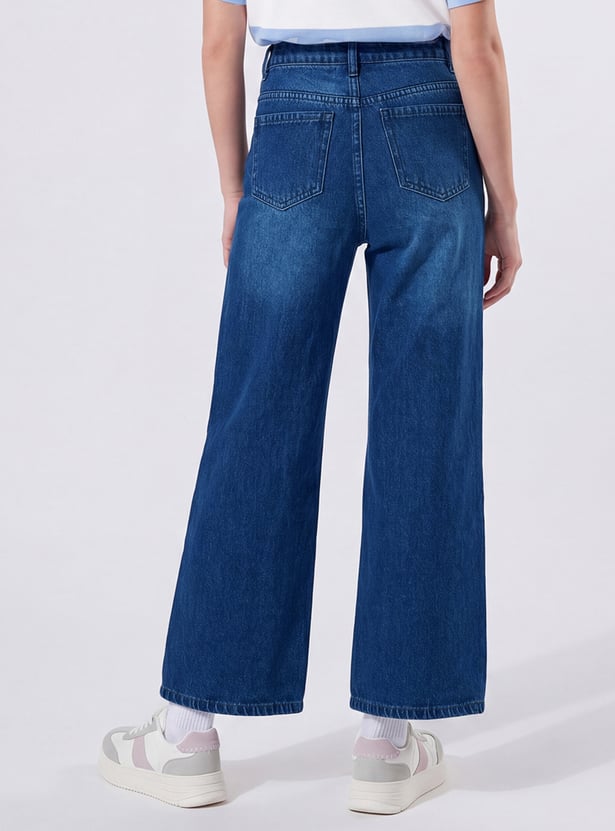 Girls Mid-Rise Wide Leg Jeans