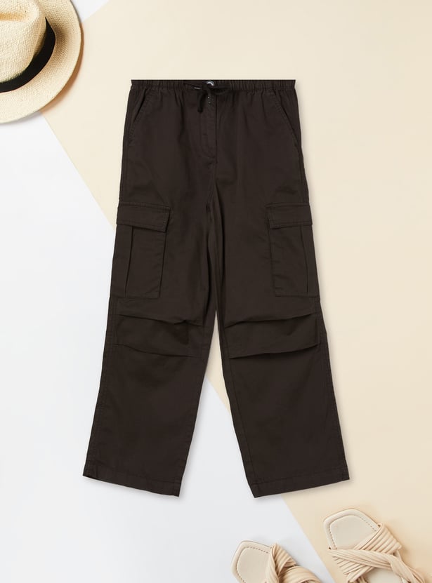 Girls Solid Parachute Cargos