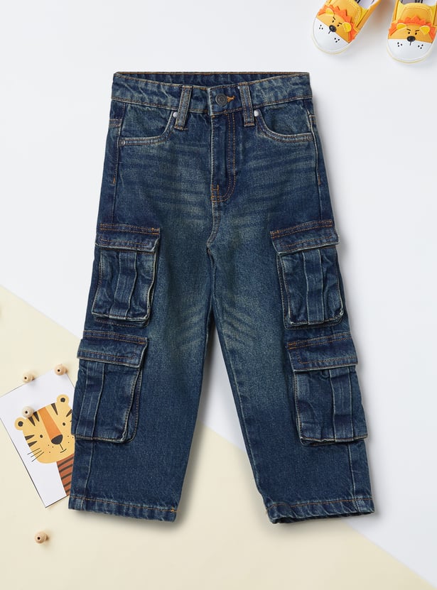 Boys Solid Cargo Jeans
