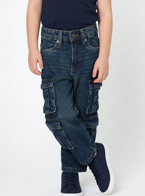 Boys Solid Cargo Jeans