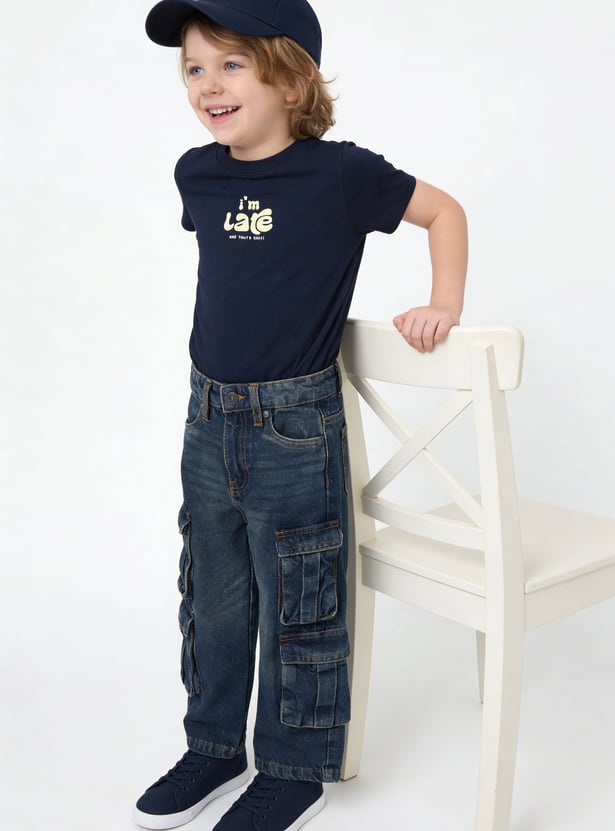 Boys Solid Cargo Jeans