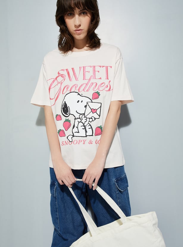 URB_N Women Peanut Snoopy Print Oversized T-shirt