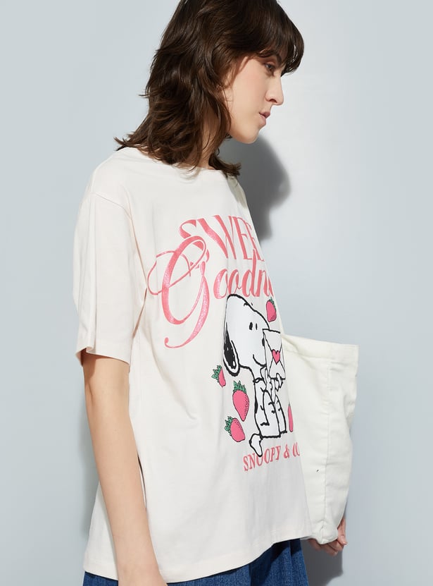 URB_N Women Peanut Snoopy Print Oversized T-shirt