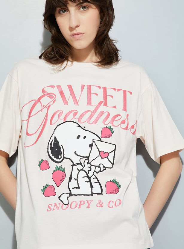 URB_N Women Peanut Snoopy Print Oversized T-shirt
