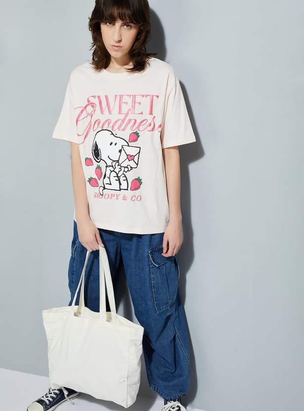URB_N Women Peanut Snoopy Print Oversized T-shirt